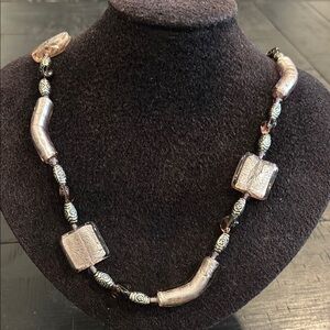 Twisted Freeform Purple Dichroic Glass Silver Long Necklace​